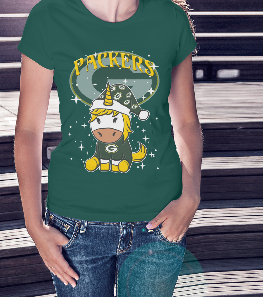 Packers Unicorn In Green Bay Colors With Stars And Logos T-Shirt