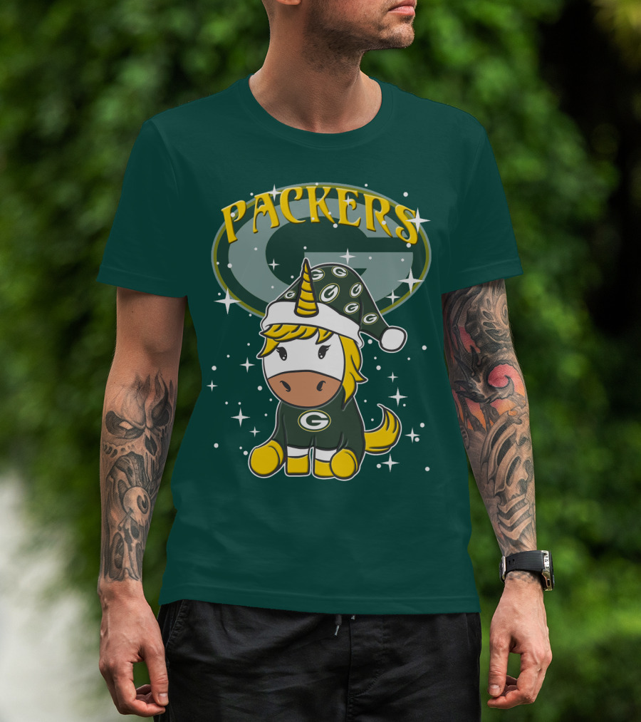 Packers Unicorn In Green Bay Colors With Stars And Logos T-Shirt
