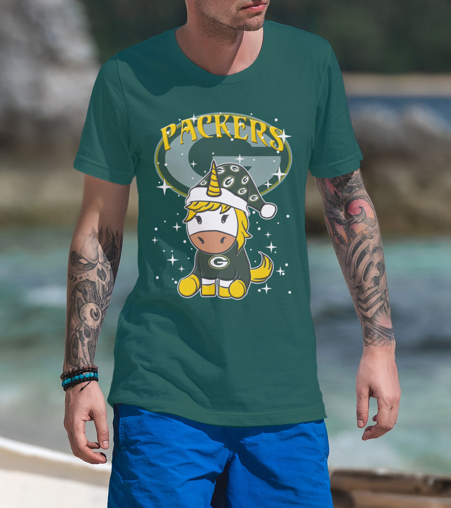 Packers Unicorn In Green Bay Colors With Stars And Logos T-Shirt