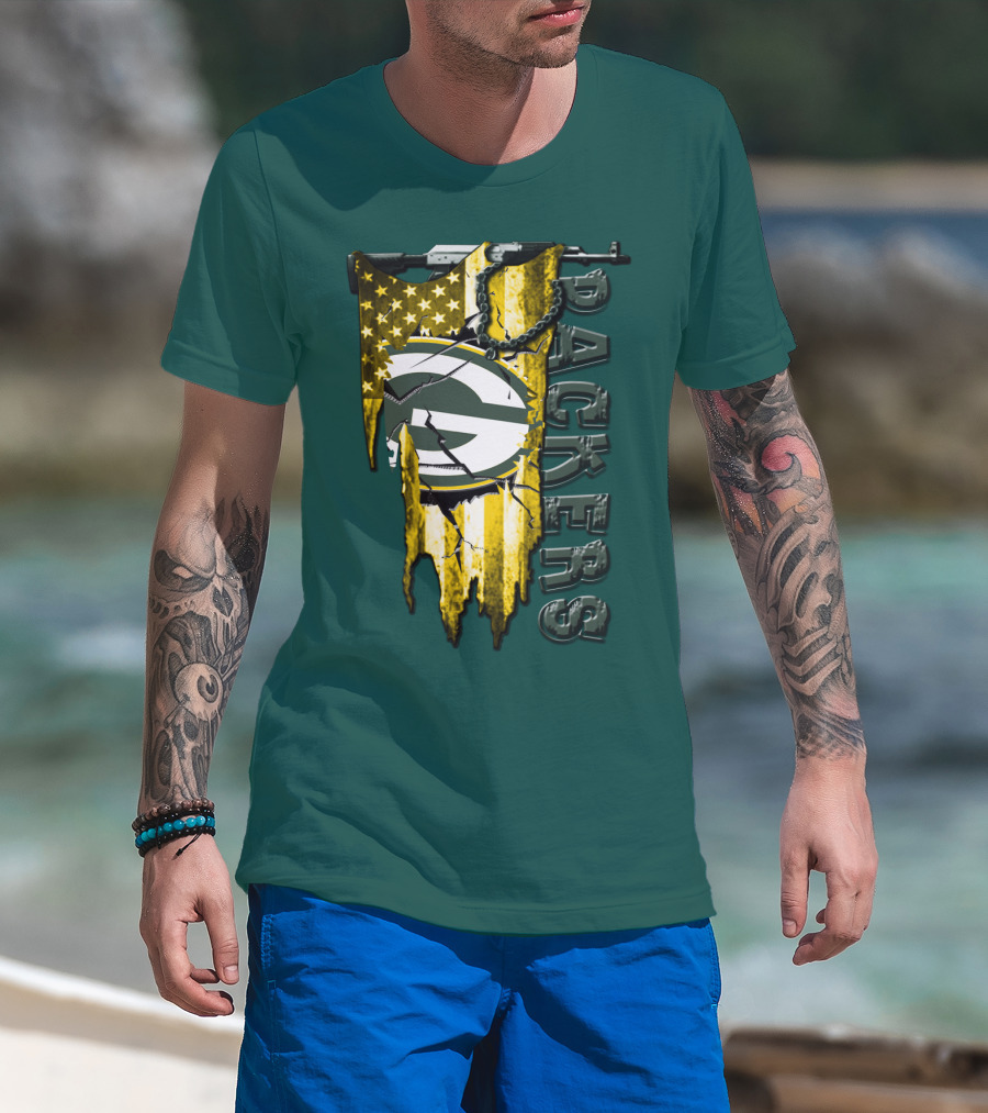 Green Bay Packers American Flag Cracked T-Shirt