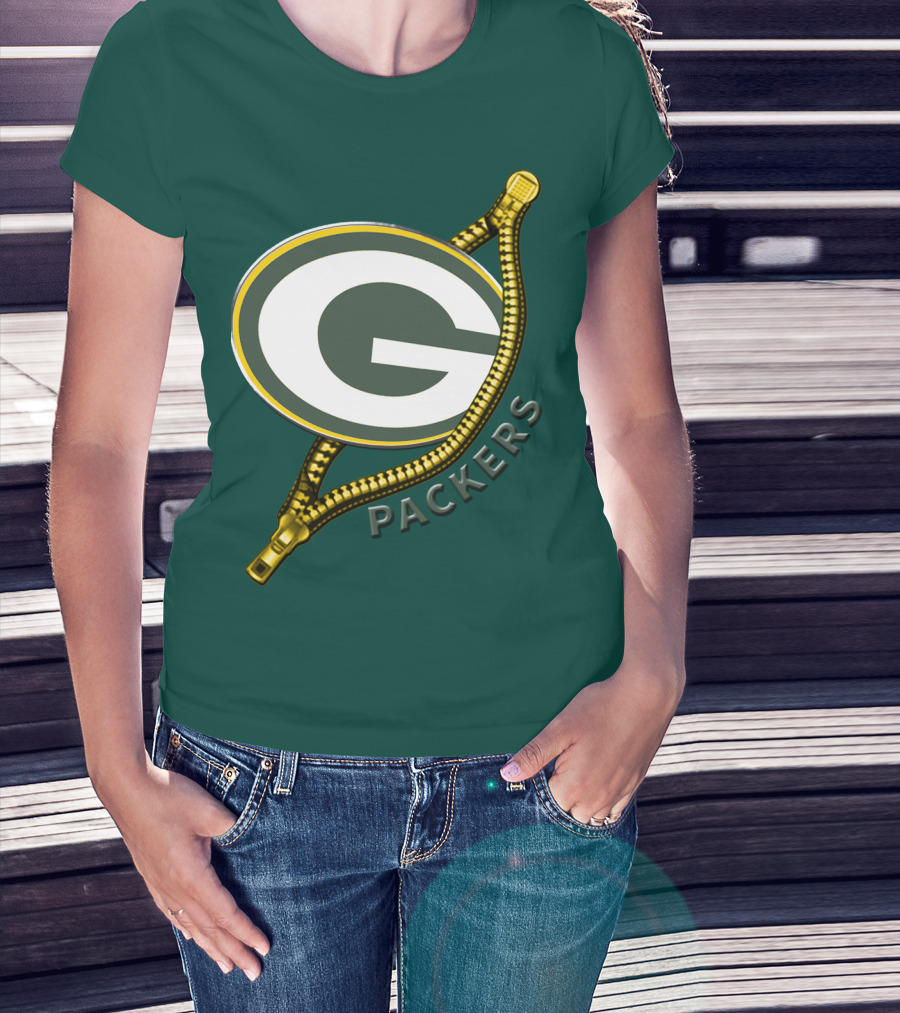 Green Bay Packers Logo With Zipper Elements T-Shirt
