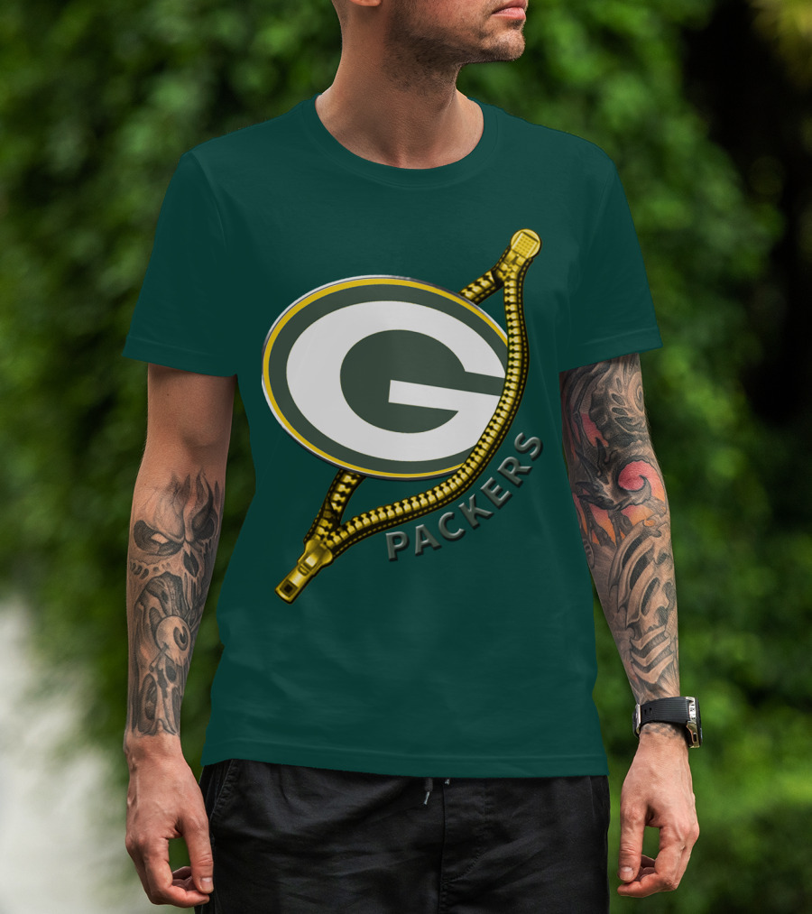 Green Bay Packers Logo With Zipper Elements T-Shirt
