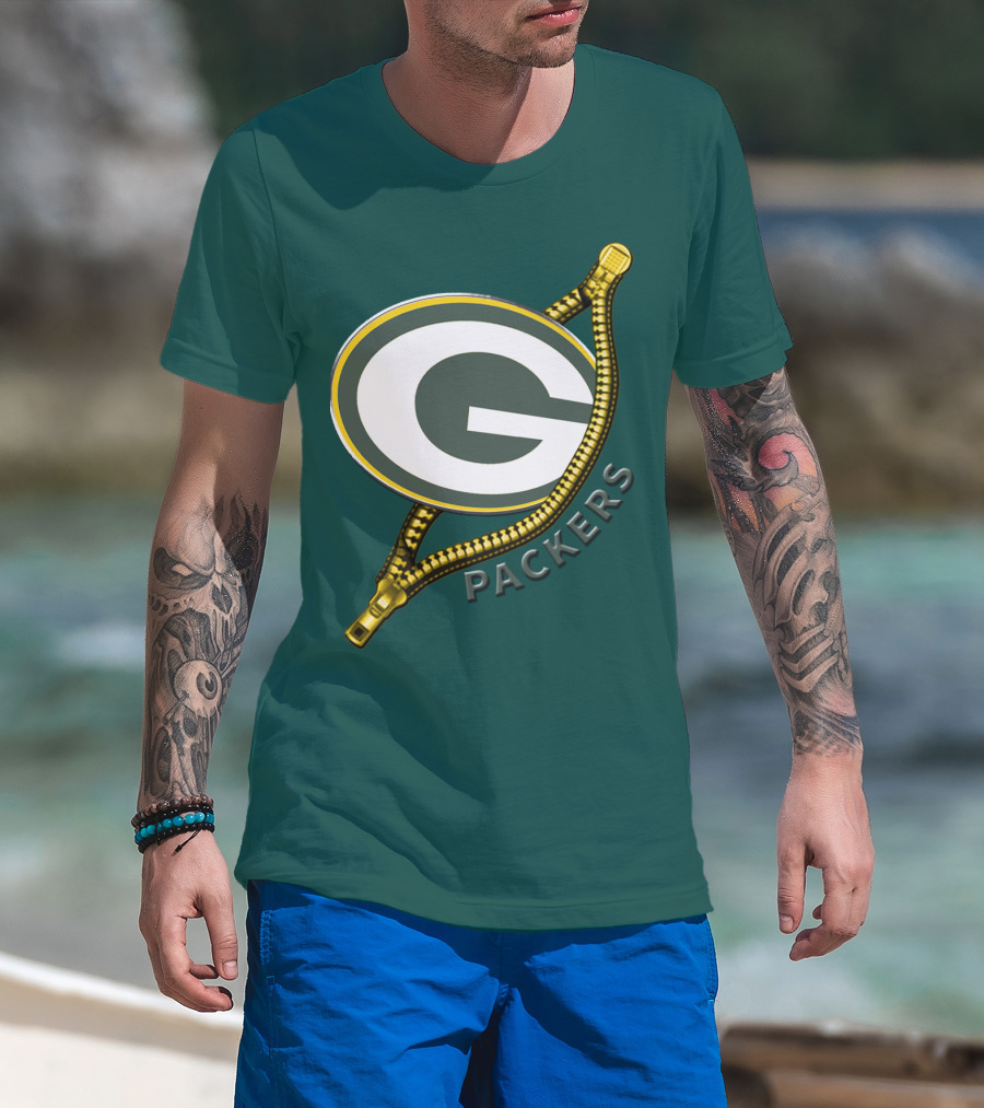 Green Bay Packers Logo With Zipper Elements T-Shirt