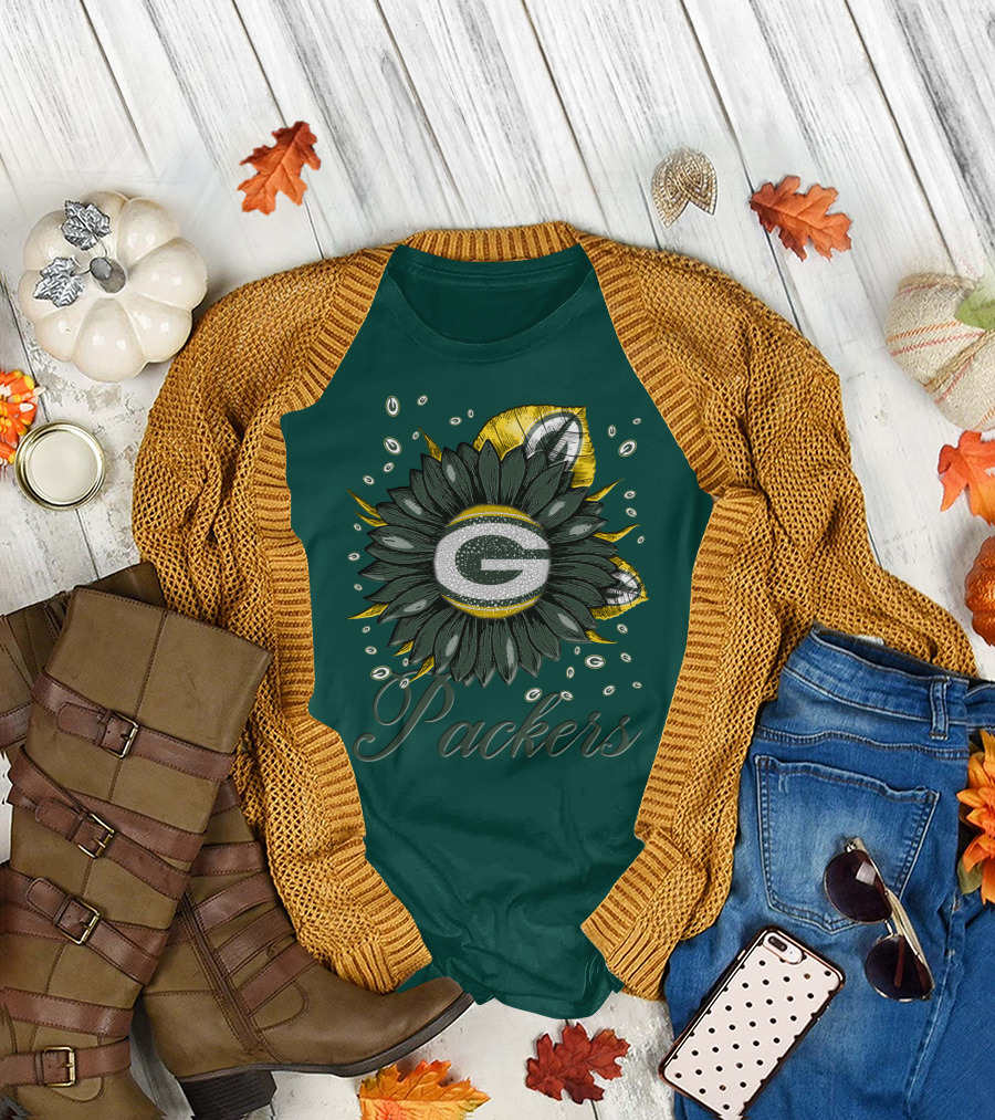 Green Bay Packers Sunflower Logo On Green T-Shirt