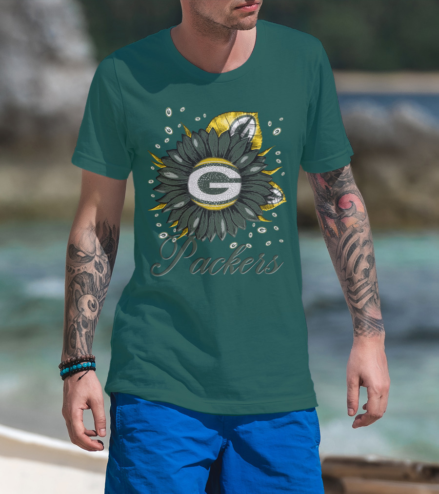 Green Bay Packers Sunflower Logo On Green T-Shirt