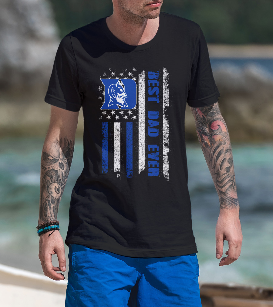 Duke Blue Devils Best Dad Ever American Flag T-Shirt