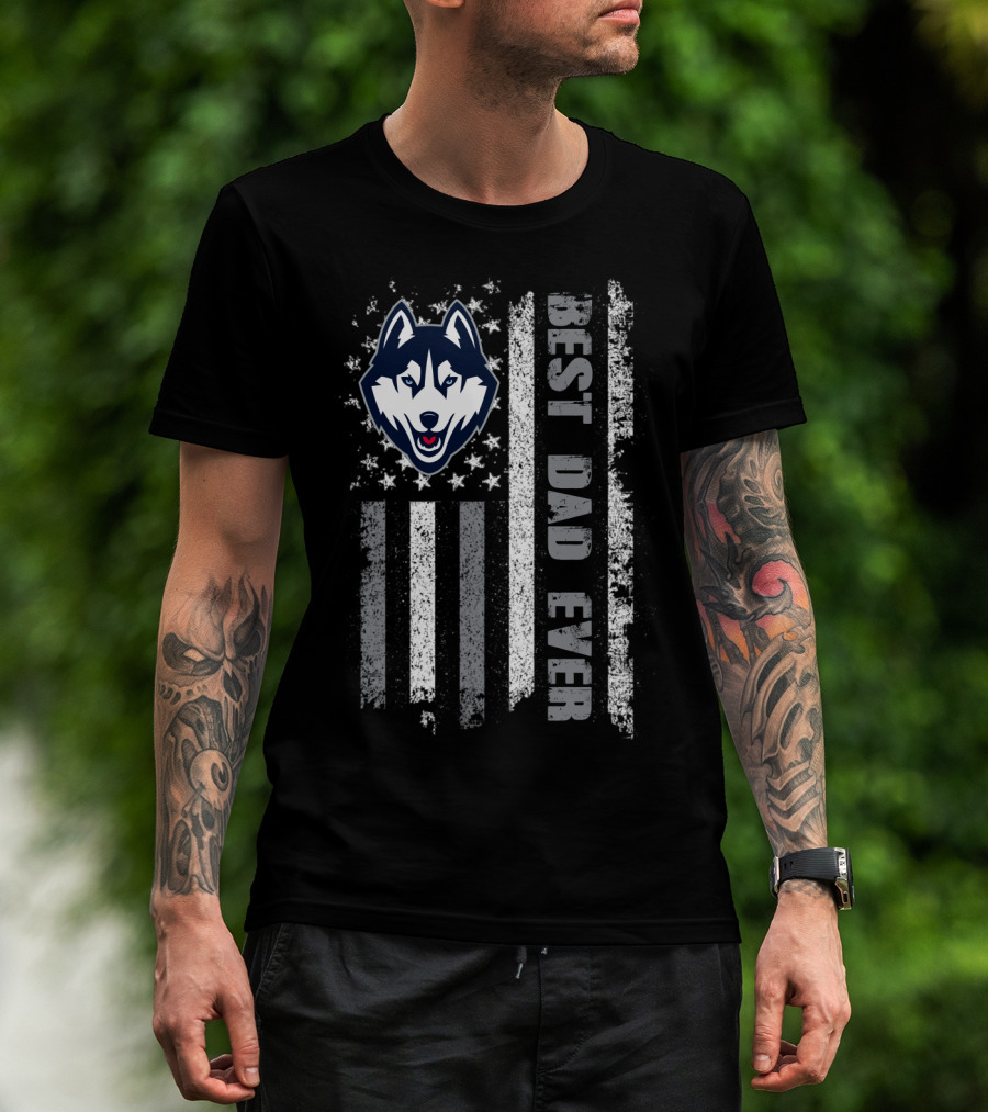 Best Dad Ever Husky American Flag Evd 096 T-Shirt