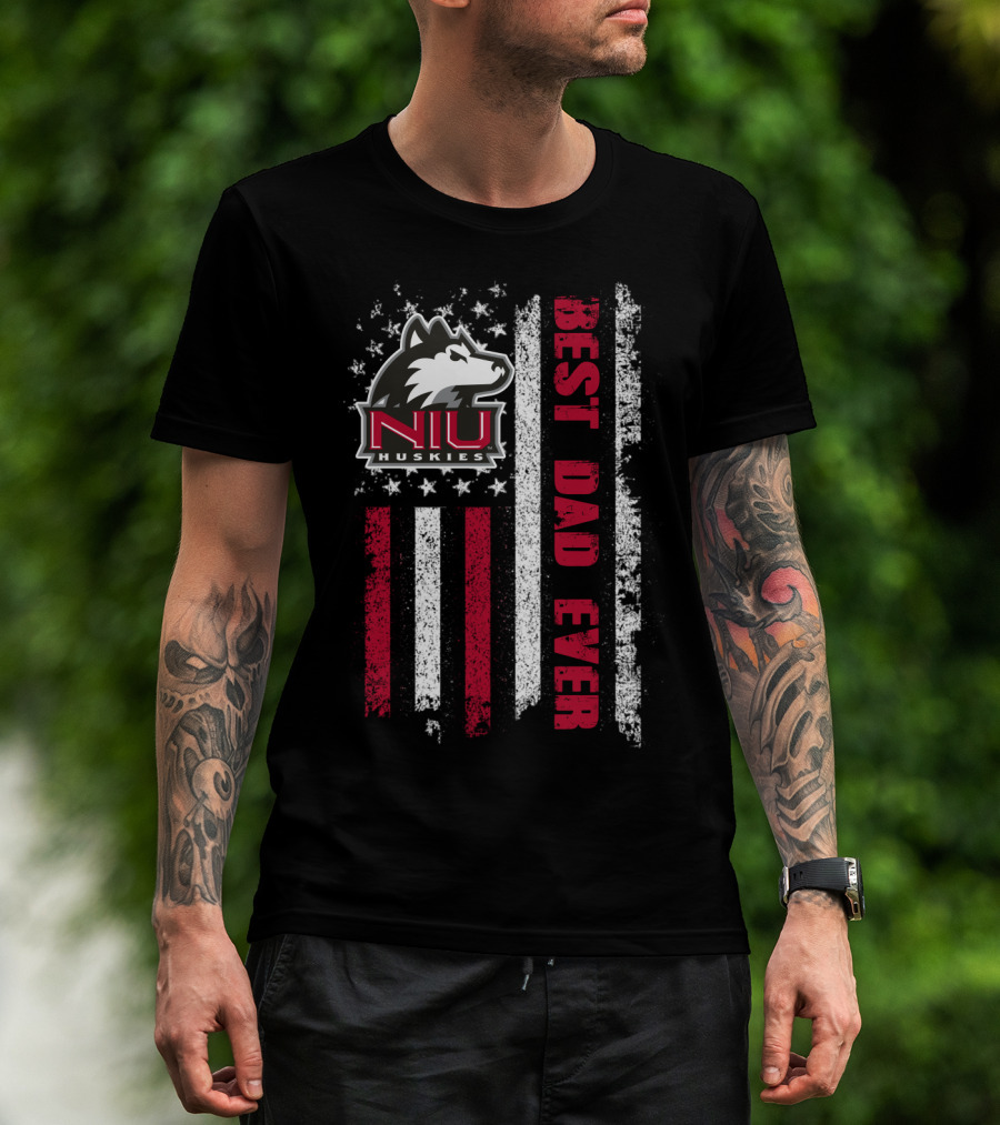 Niu Huskies Best Dad Ever Vintage American Flag T-Shirt