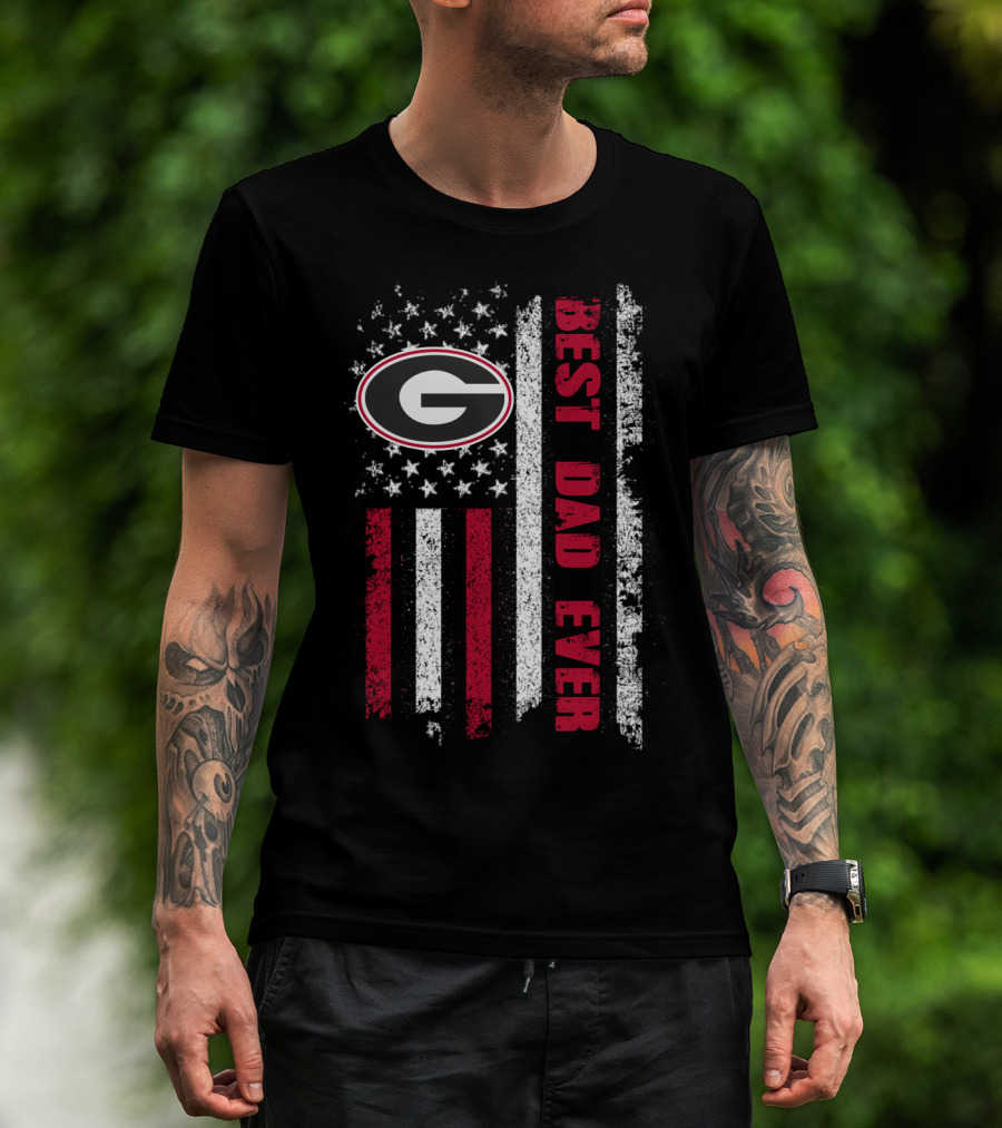Best Dad Ever Evd 087 Georgia Bulldogs American Flag T-Shirt