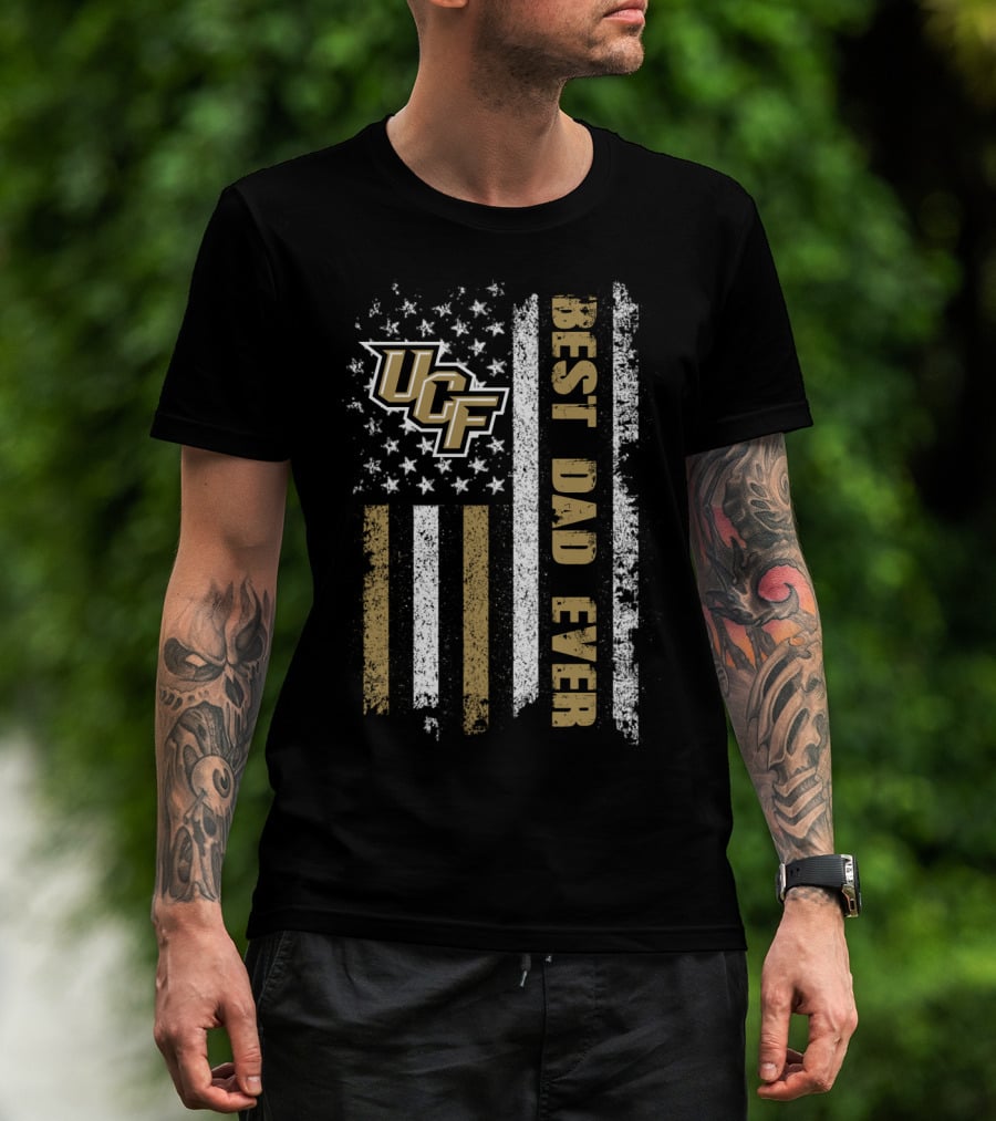 Ucf Best Dad Ever American Flag Grunge Style T-Shirt
