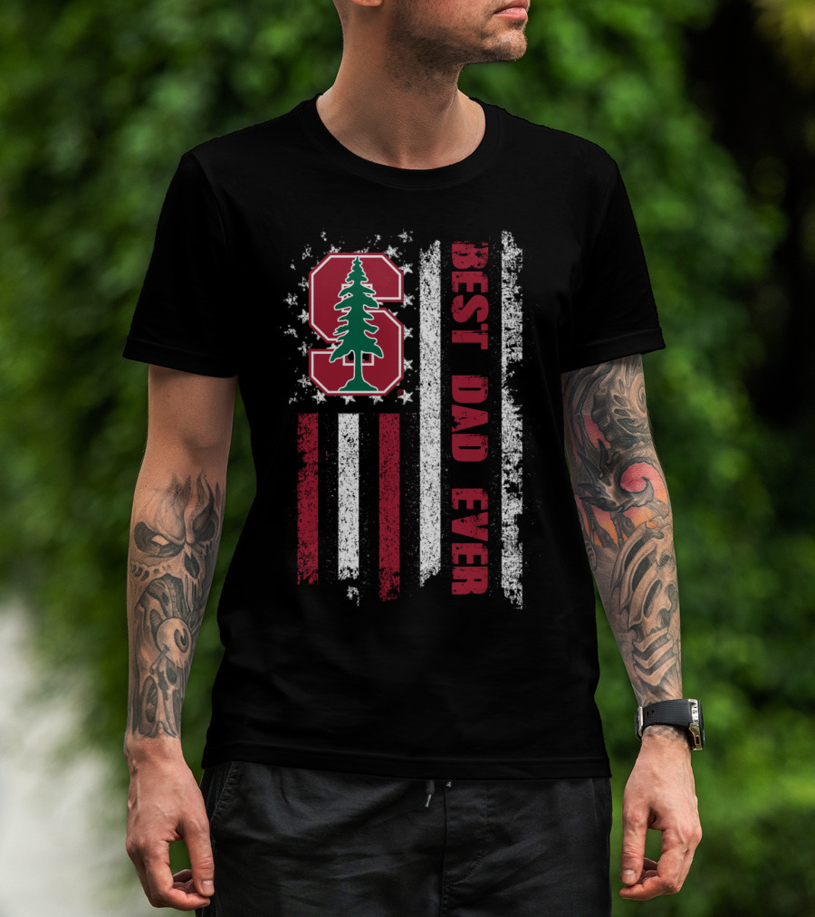 Stanford Best Dad Ever Vintage American Flag Style T-Shirt