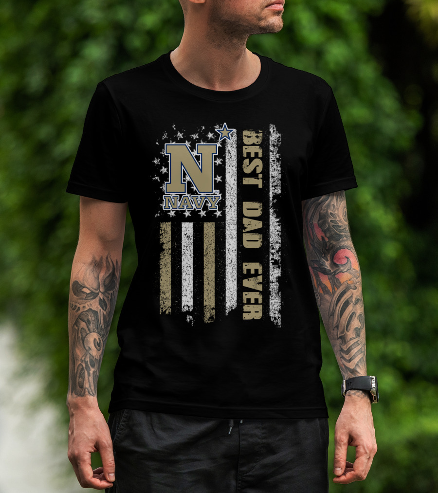 Navy N Best Dad Ever American Flag Style T-Shirt