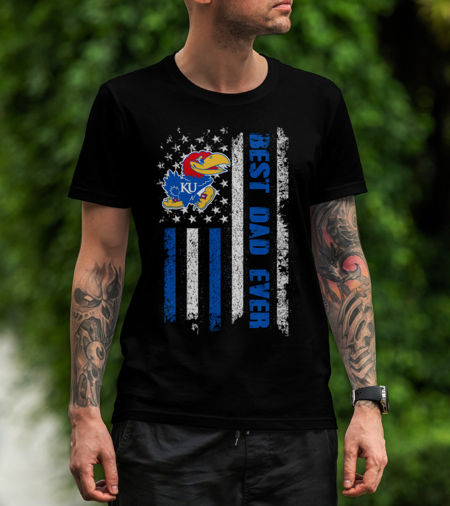 Ku Jayhawks Best Dad Ever American Flag T-Shirt