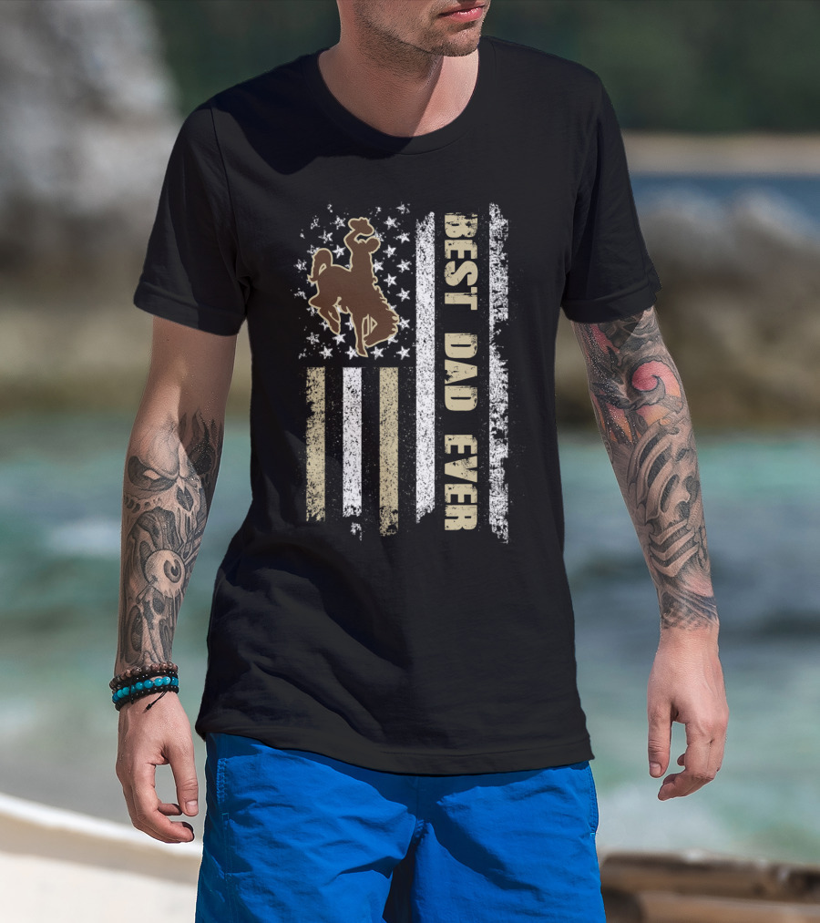 Best Dad Ever Cowboy Riding American Flag Evd T-Shirt