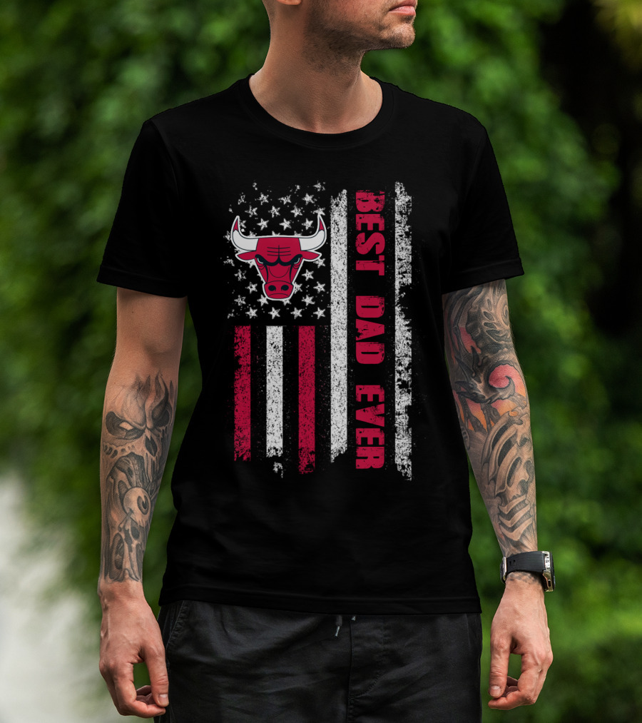 Evd 038 Best Dad Ever Chicago Bulls American Flag T-Shirt
