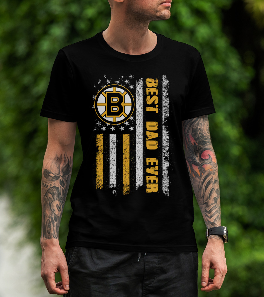 Best Dad Ever Boston Hockey Team Flag T-Shirt