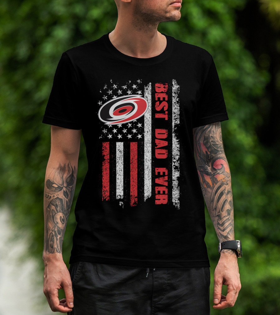 Best Dad Ever American Flag Carolina Hurricanes T-Shirt
