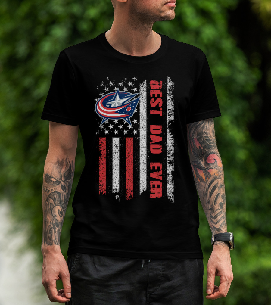 Best Dad Ever Columbus Blue Jackets American Flag T-Shirt