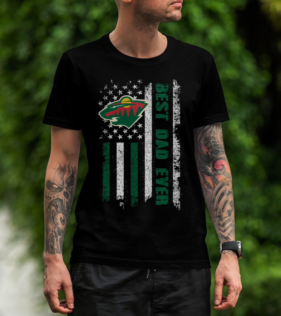 Minnesota Wild Inspired Best Dad Ever Flag T-Shirt