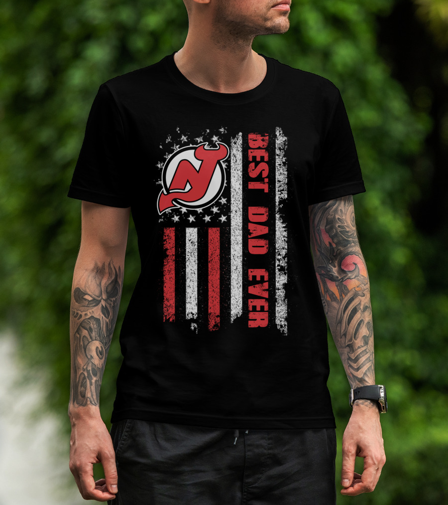 New Jersey Devils Best Dad Ever American Flag T-Shirt
