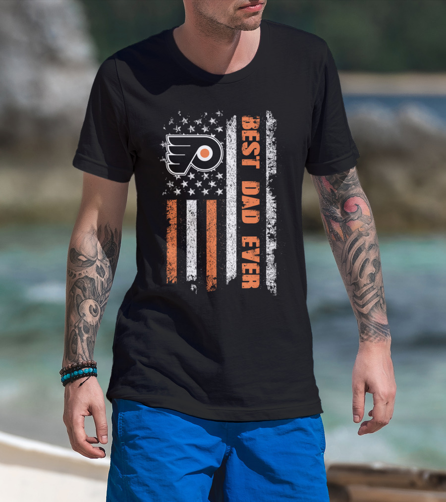 Philadelphia Flyers Best Dad Ever American Flag Distressed Style T-Shirt