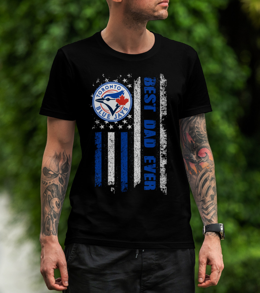 Toronto Blue Jays Best Dad Ever Blue White Striped Flag T-Shirt