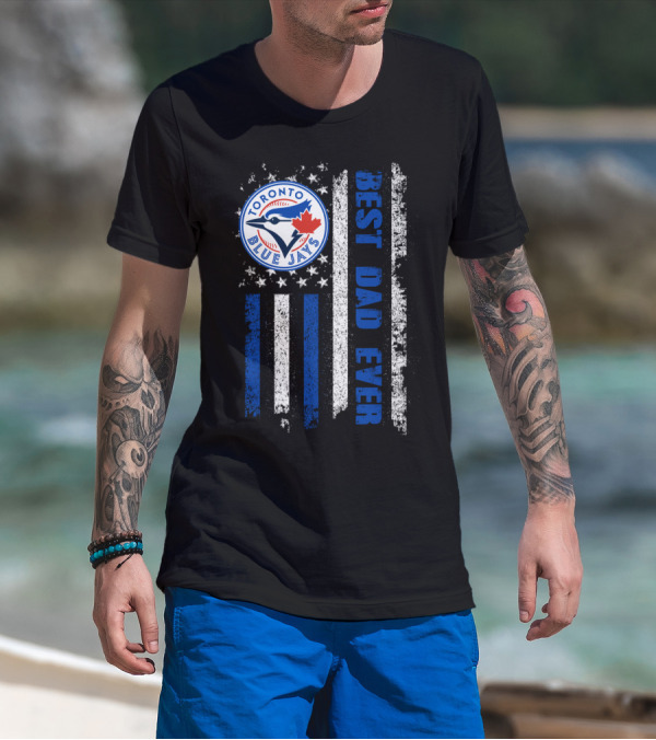 Toronto Blue Jays Best Dad Ever Blue White Striped Flag T-Shirt