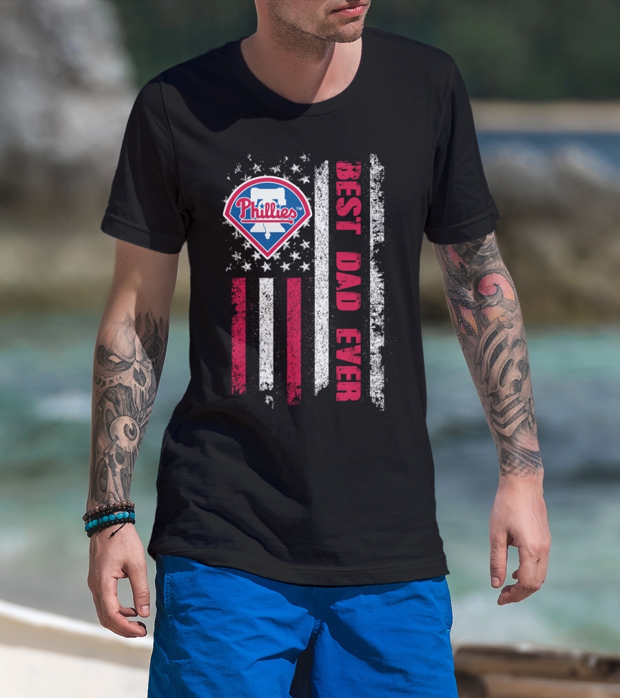 Phillies Best Dad Ever American Flag Style T-Shirt