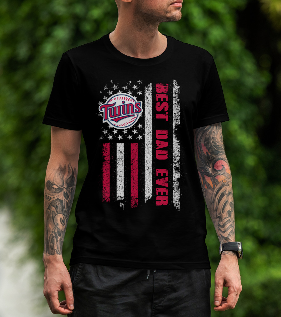 Twins Best Dad Ever American Flag Evd T-Shirt