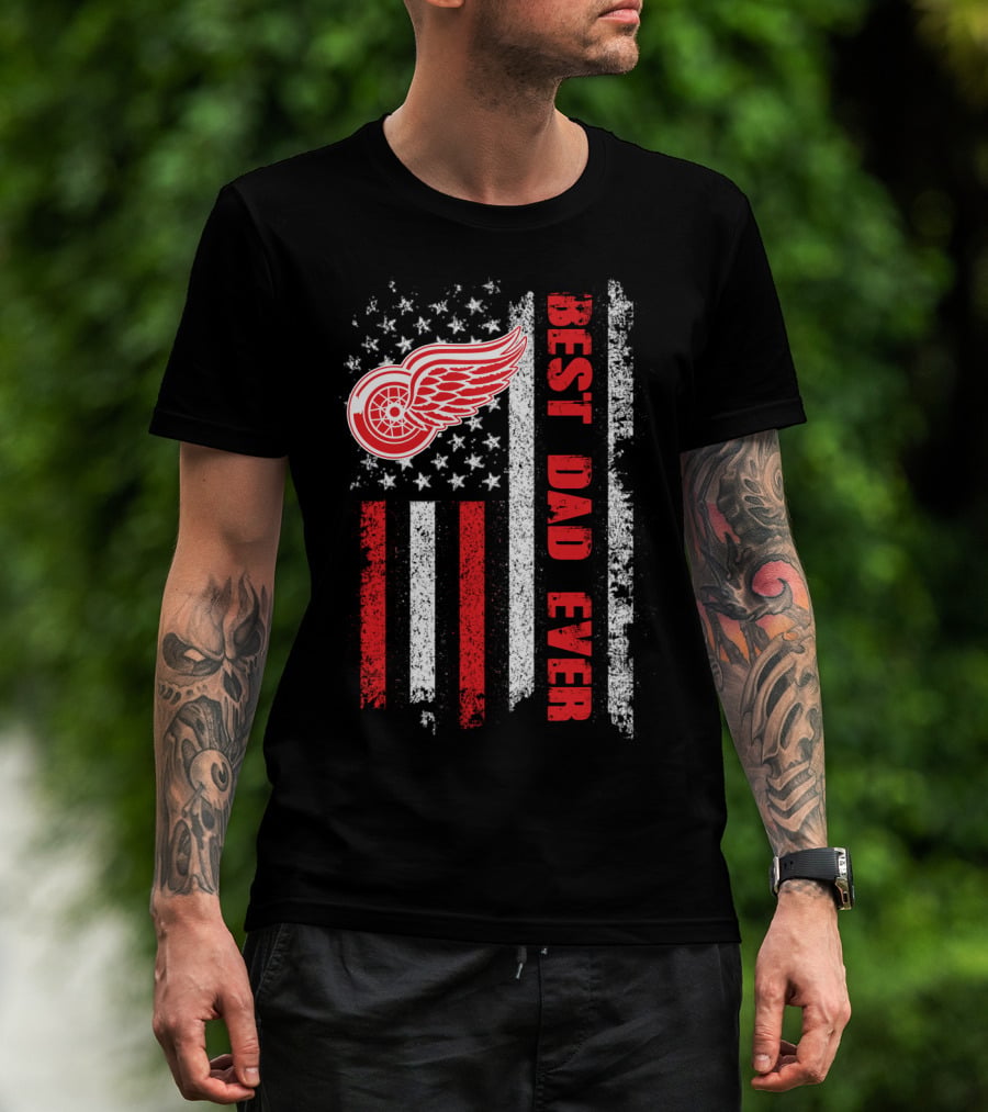 Red Wings Best Dad Ever American Flag T-Shirt