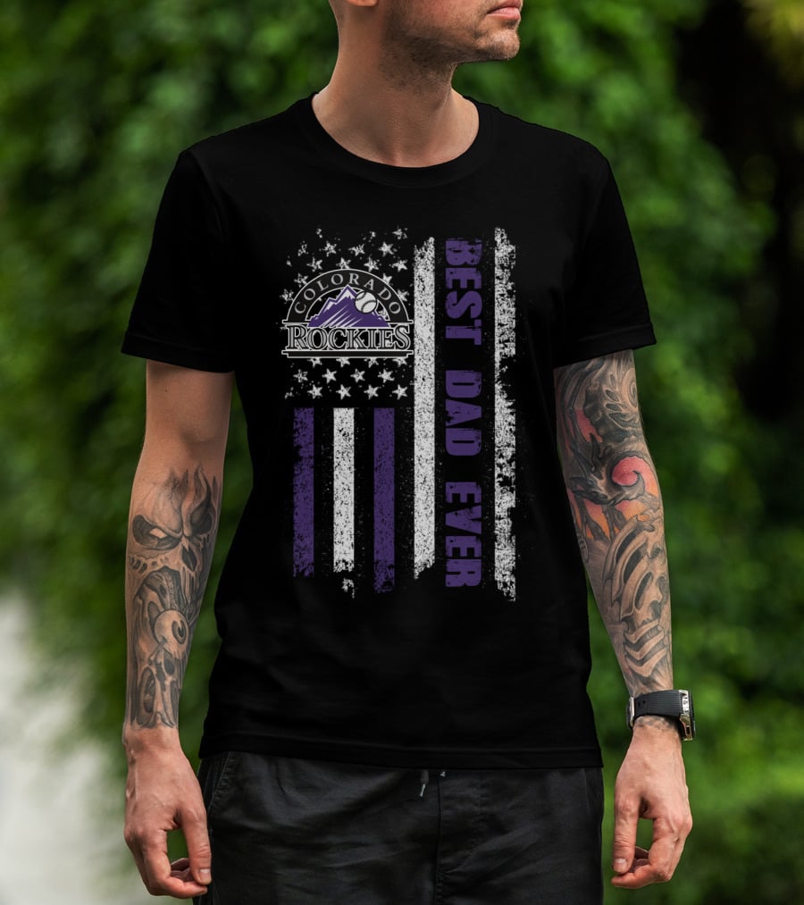 Colorado Rockies Best Dad Ever American Flag Vintage Evd 110 T-Shirt