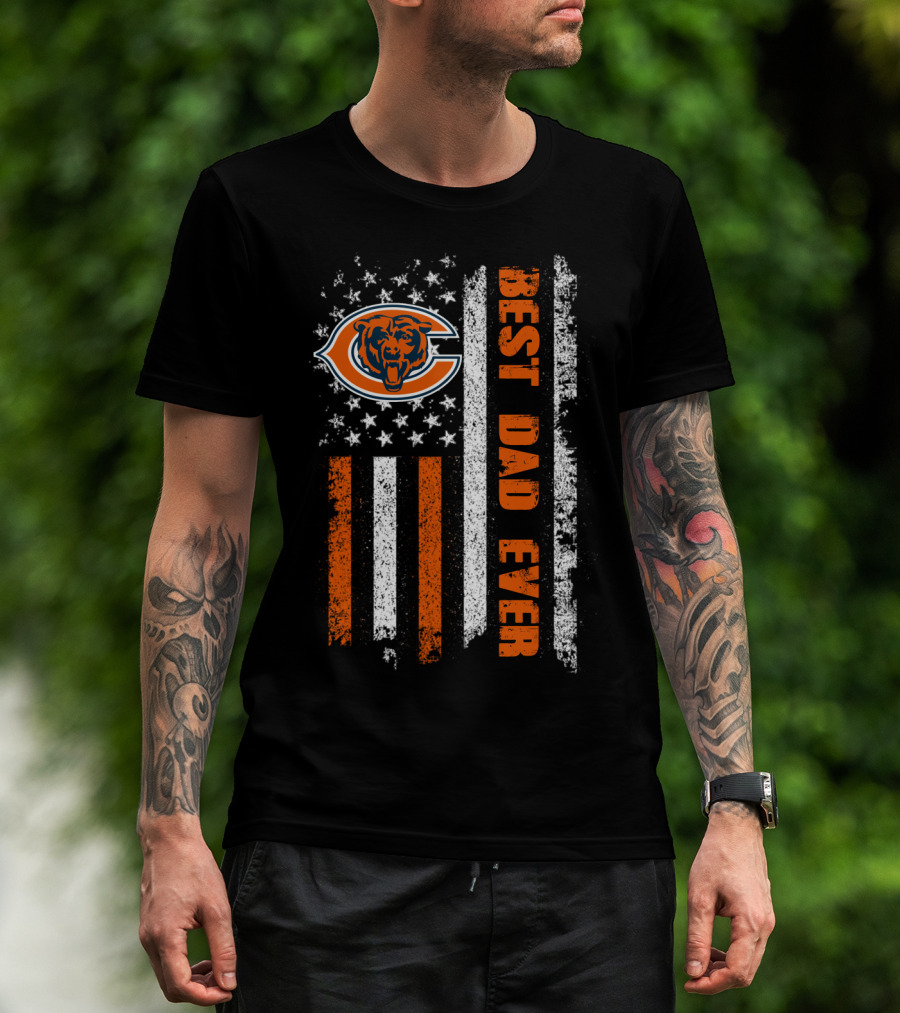 Chicago Bears Best Dad Ever American Flag T-Shirt