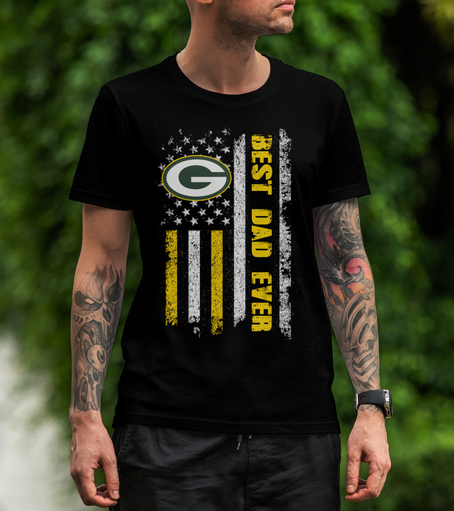 Green Bay Packers Best Dad Ever Vintage American Flag T-Shirt