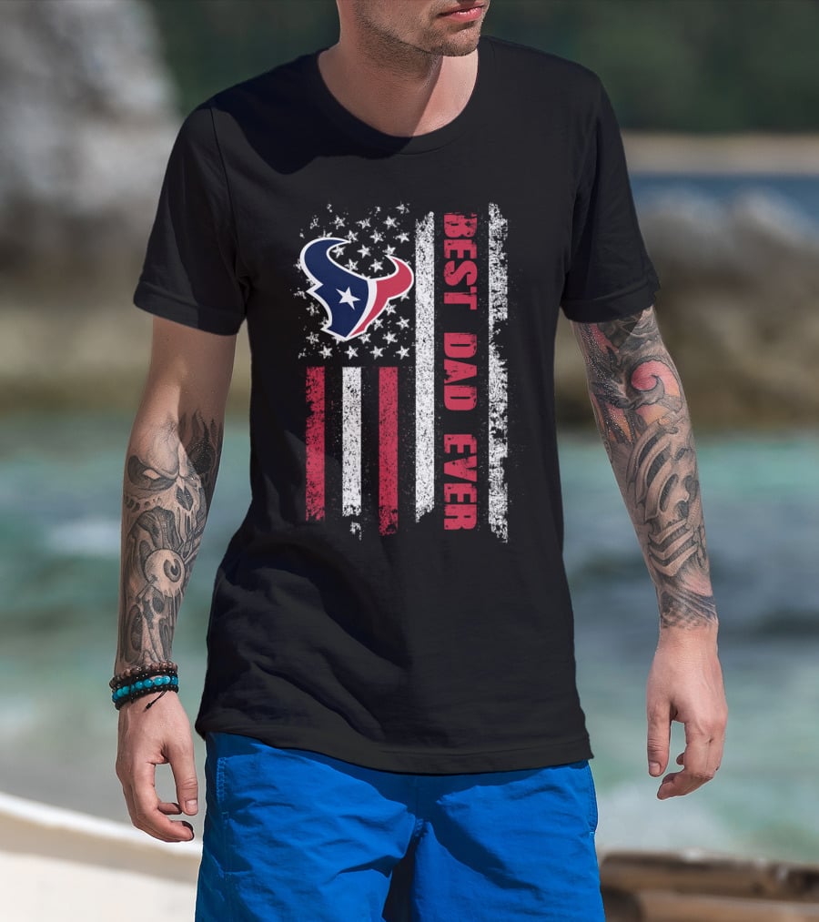 Evd 126 Best Dad Ever Houston Football American Flag T-Shirt