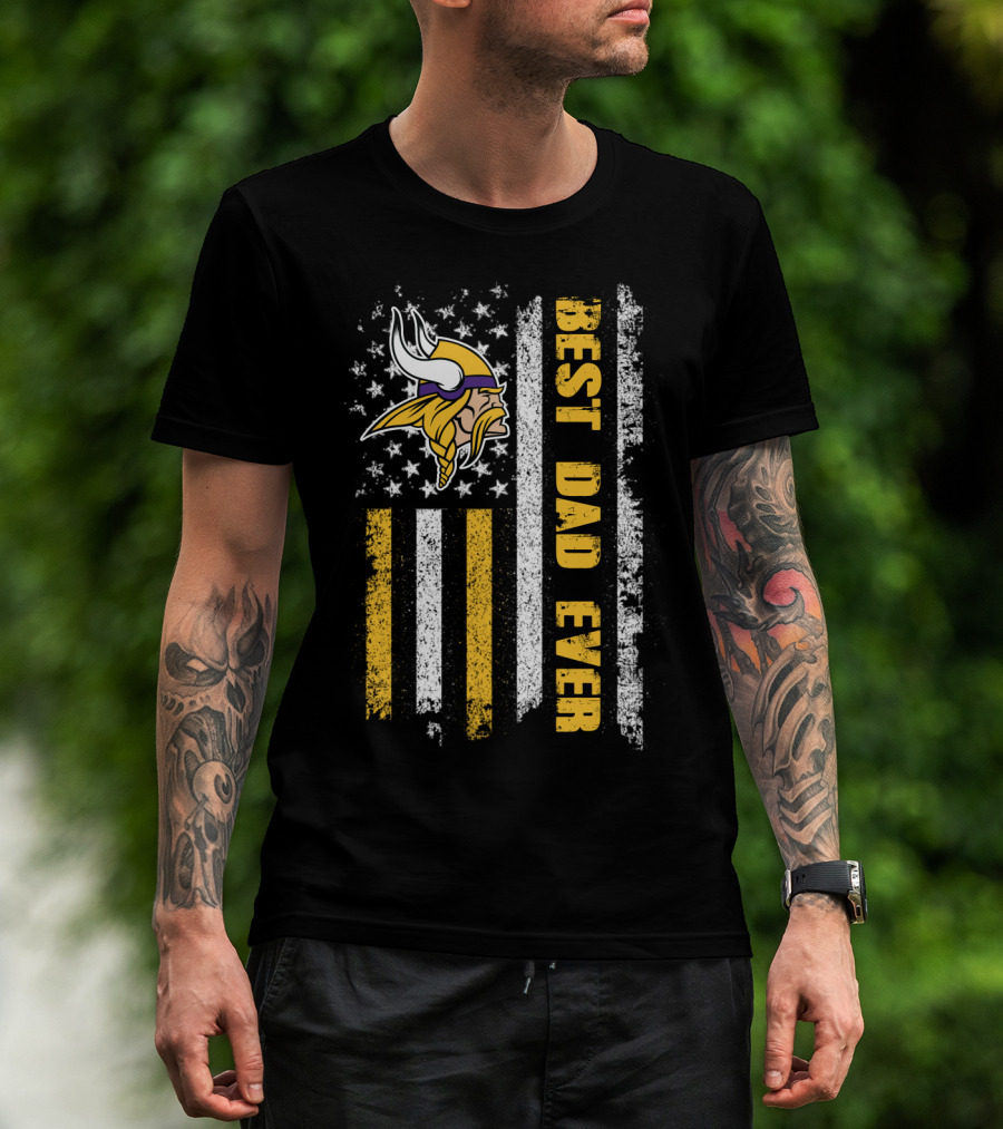 Best Dad Ever Viking Logo American Flag T-Shirt