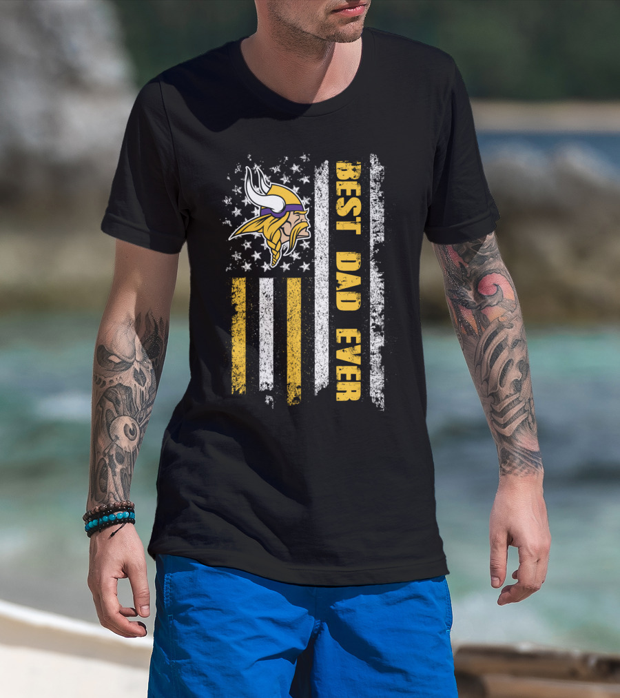 Best Dad Ever Viking Logo American Flag T-Shirt