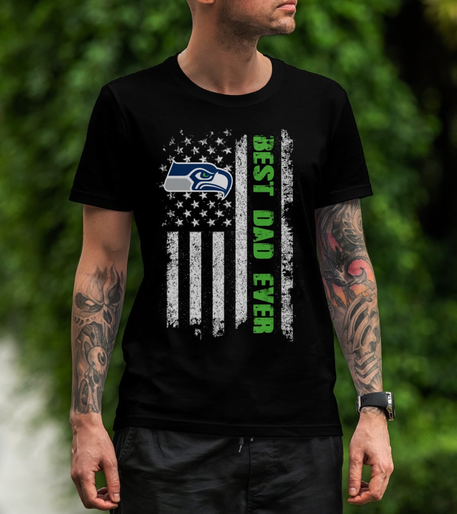 Seattle Seahawks Best Dad Ever American Flag T-Shirt