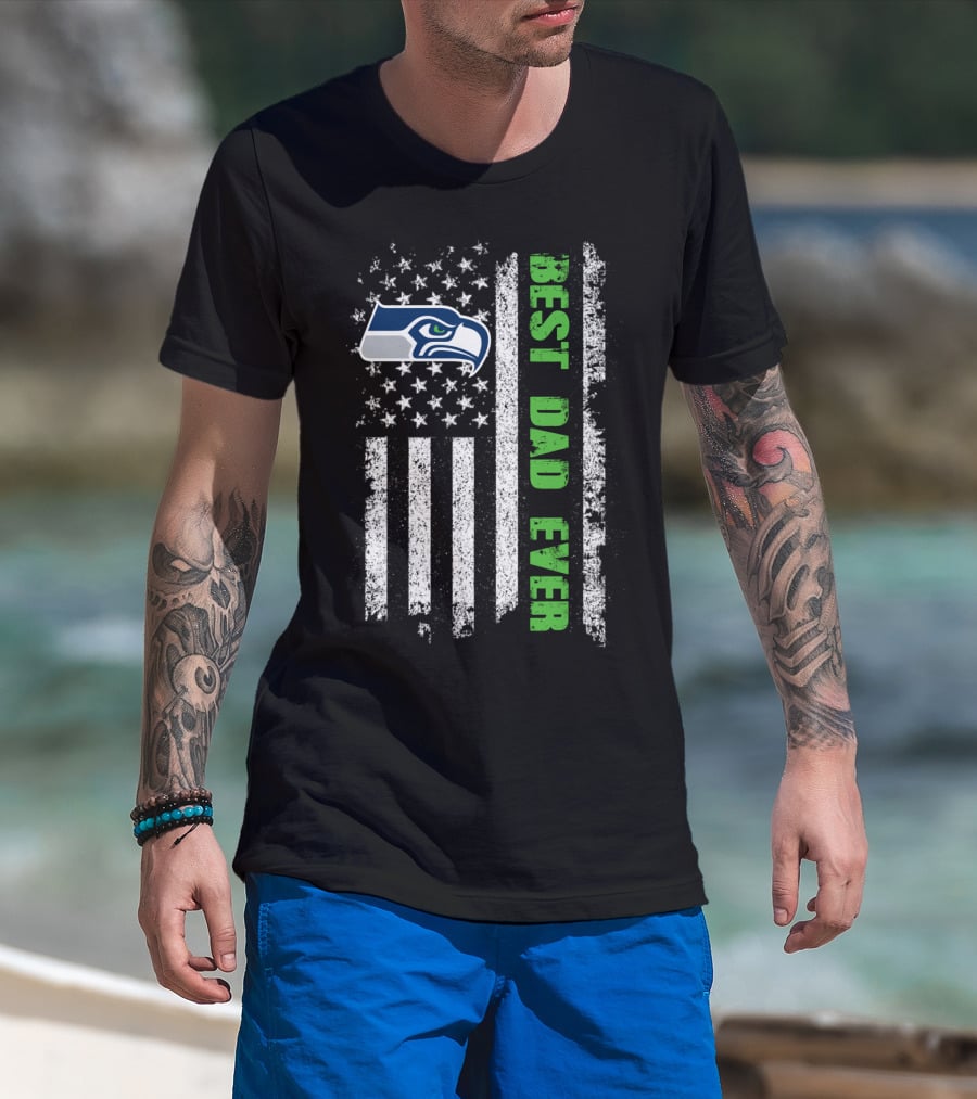 Seattle Seahawks Best Dad Ever American Flag T-Shirt