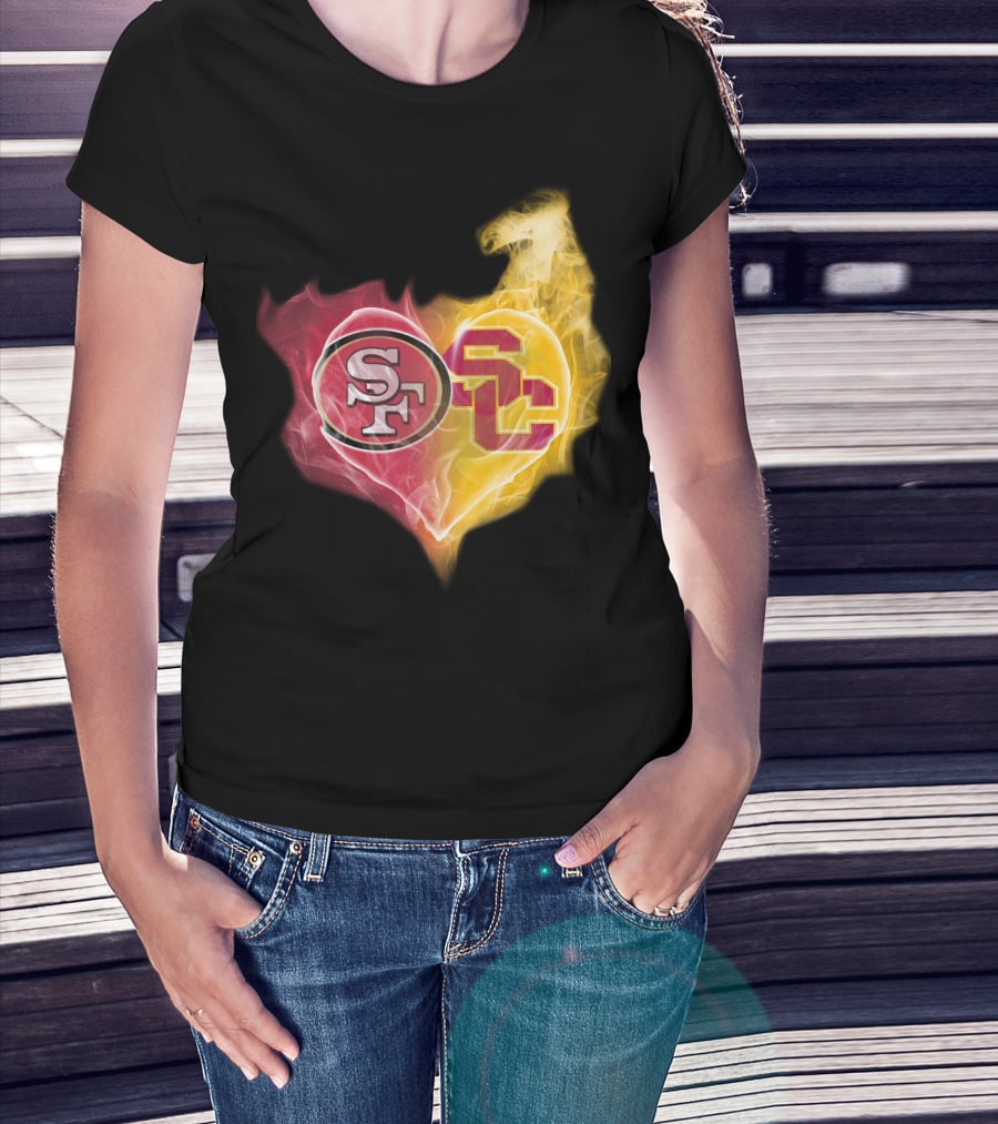 San Francisco 49ers And Usc Trojans Heart Fusion Ttk T-Shirt