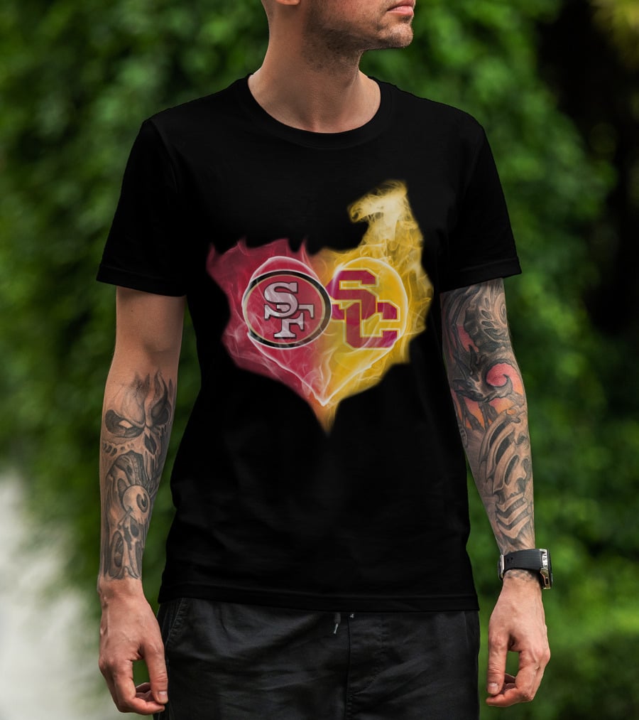 San Francisco 49ers And Usc Trojans Heart Fusion Ttk T-Shirt