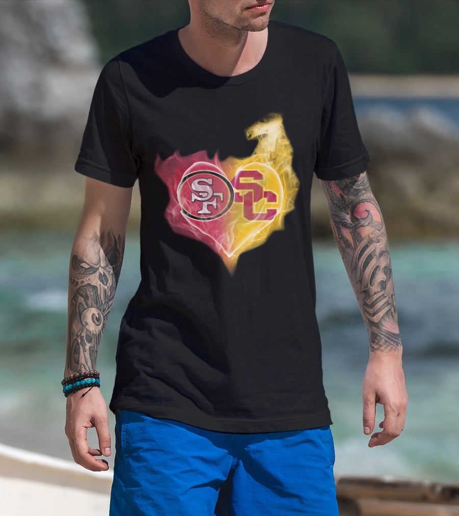 San Francisco 49ers And Usc Trojans Heart Fusion Ttk T-Shirt
