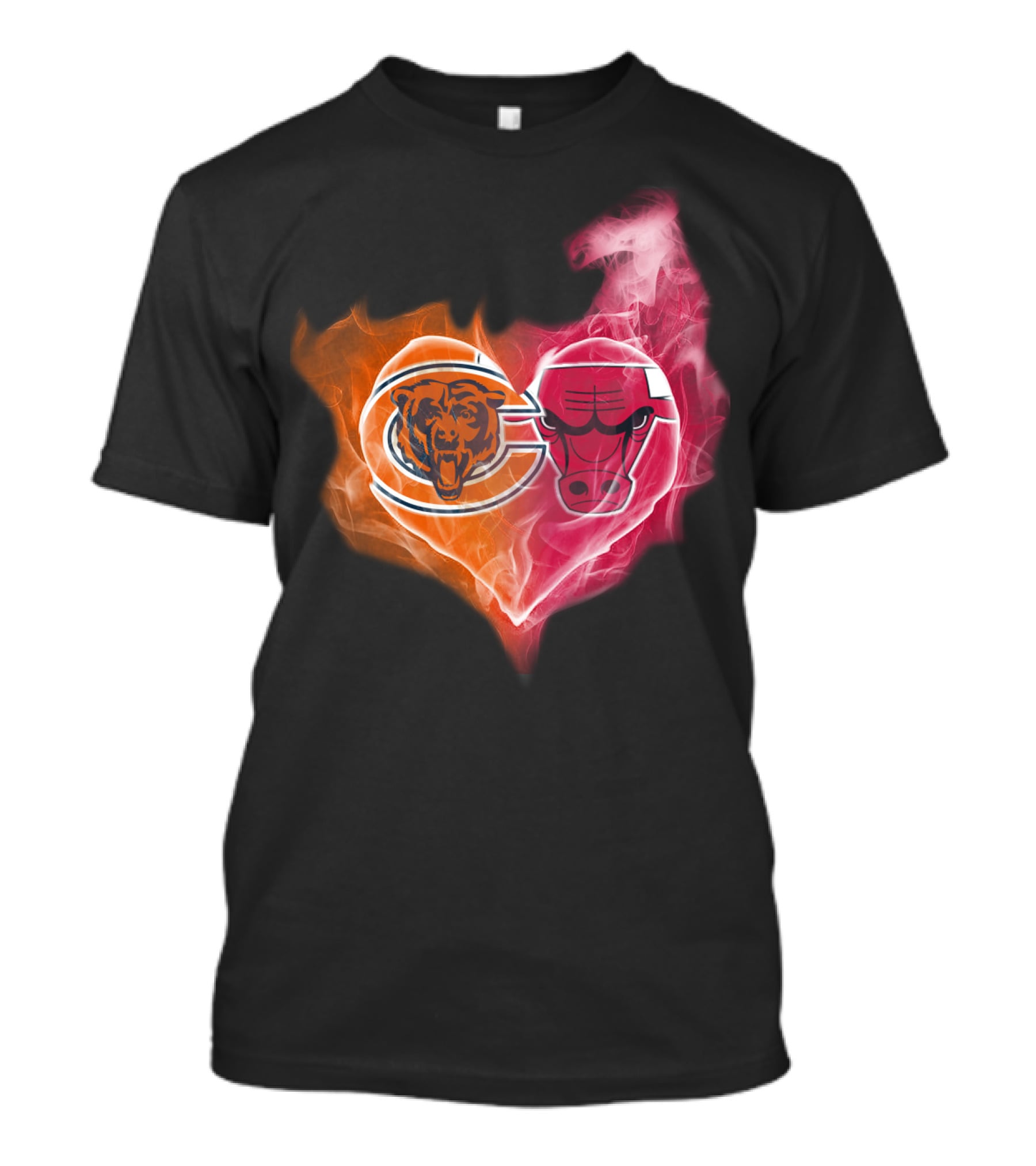 Chicago Bears And Chicago Bulls Heart Flames T-Shirt