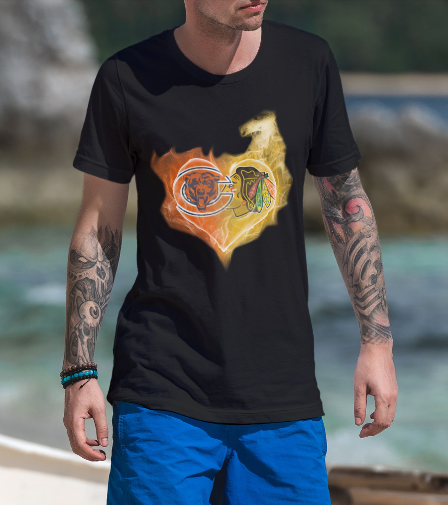 Chicago Bears Blackhawks Heartfire T-Shirt