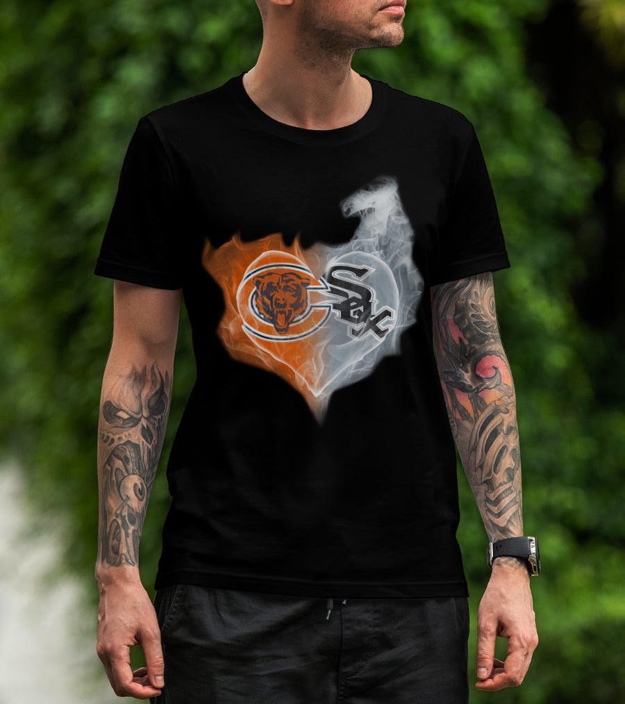 Chicago Bears And White Sox Logos United In Heart-Shaped Smoke T-Shirt