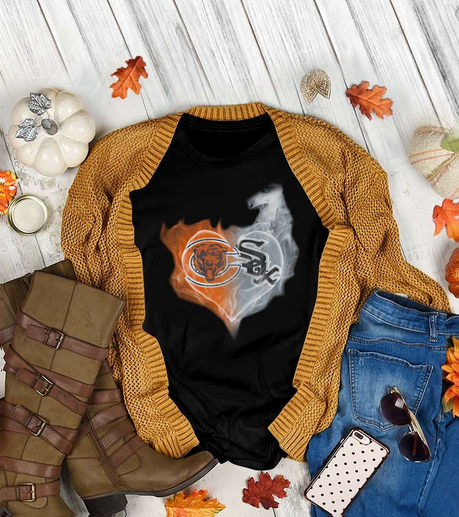 Chicago Bears And White Sox Logos United In Heart-Shaped Smoke T-Shirt