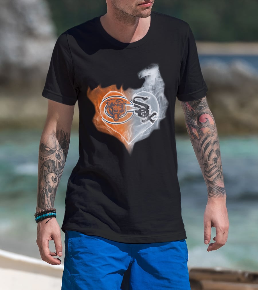 Chicago Bears And White Sox Logos United In Heart-Shaped Smoke T-Shirt