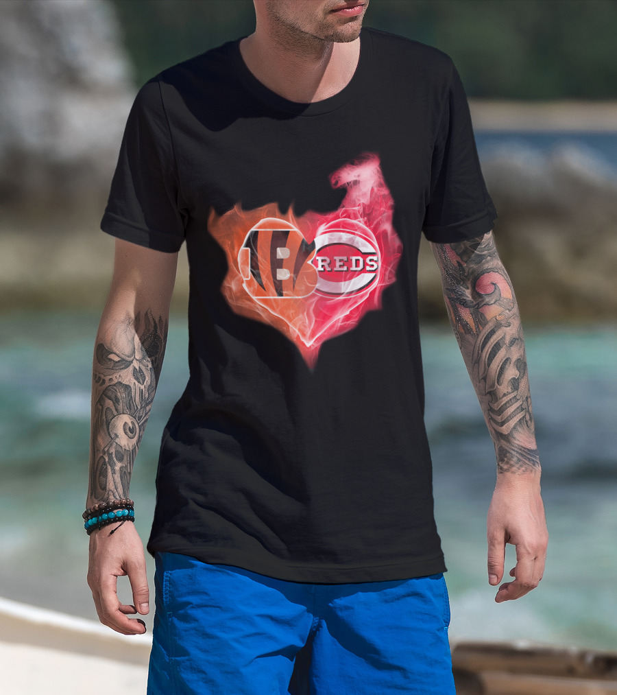 Cincinnati Bengals Reds Heart Logo T-Shirt
