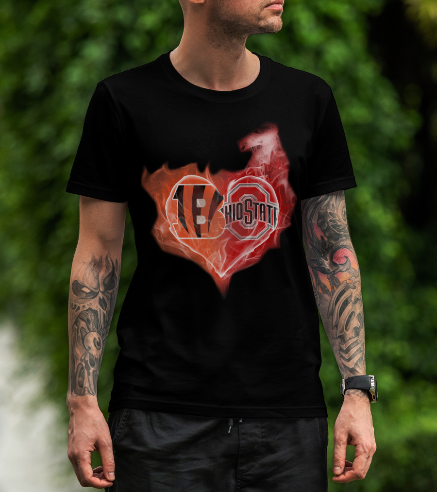 Cincinnati Bengals Ohio State Buckeyes Fire Heart T-Shirt