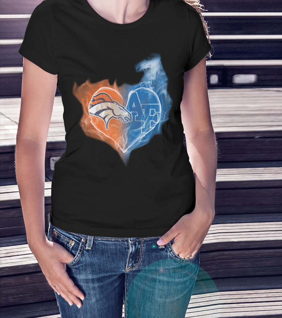 Denver Broncos And Air Force Falcons Heart T-Shirt