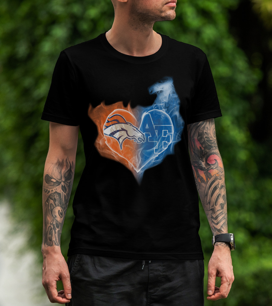 Denver Broncos And Air Force Falcons Heart T-Shirt